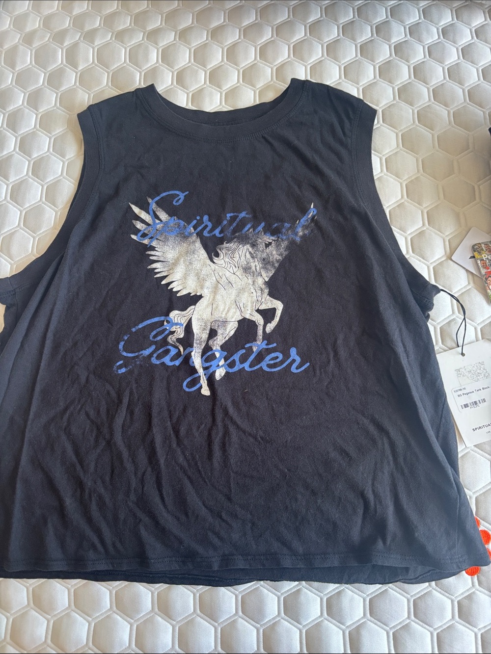 Spiritual Gangster Woman’s Black Graphic Muscle Tee with Pegasus